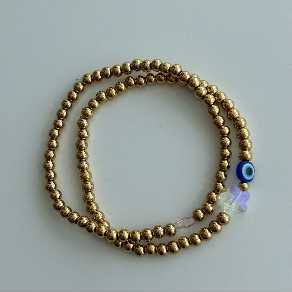 Stainless Steel Gold Beaded Bracelet Set